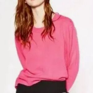 Zara Women’s Knit Sweater 100% Cashmere High low Barbie Pink Sz M oversized